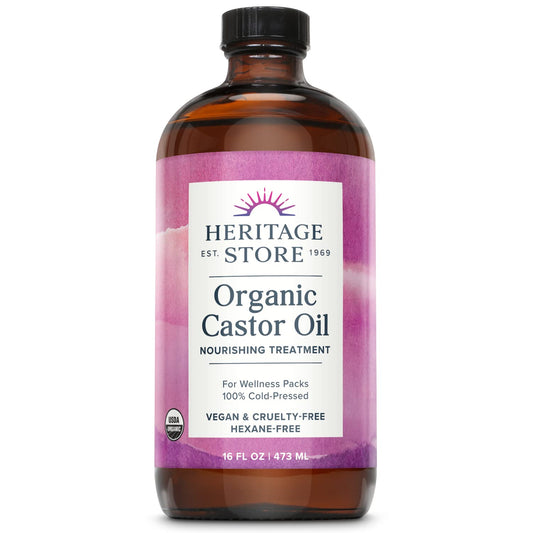 Heritage Store Organic Castor Oil 16oz - Cold Pressed Hexane Free - Nourishing Treatment for Hair, Skin & Eyelashes
